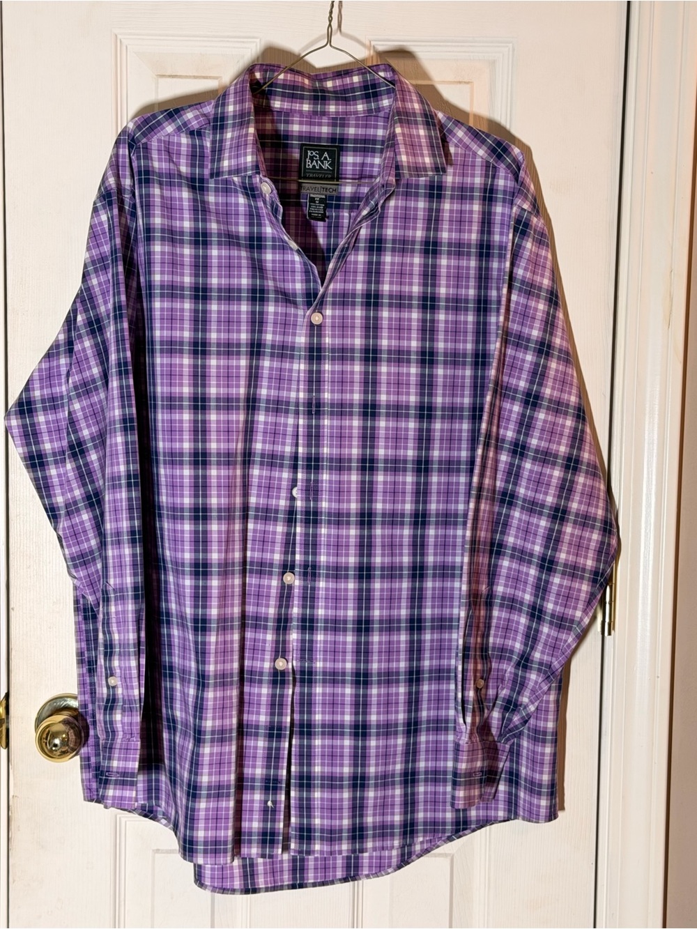 Jos. A. Bank Purple Plaid Button-Up Dress Shirt
